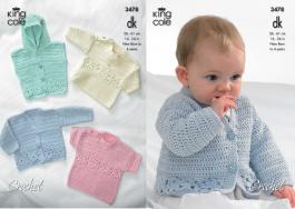 King Cole Pattern 3478 Crochet DK Cardigan, Hooded Gilet, Long & Short Sleeved Sweaters