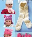 King Cole Pattern 3497 Cuddles Chunky Childrens Hats, Mittens and Scarf Pattern