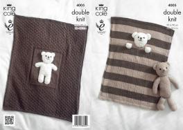King Cole Pattern 4005 DK Baby Blankets & Teddy Bear Toy