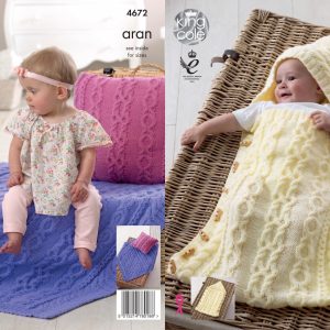 King Cole Pattern 4672 Aran Baby Sleeping Bag, Cushion and Blanket