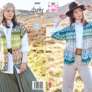 King Cole Pattern 5907 Ladies Cardigan & Waistcoat Knitted in Nordic Chunky