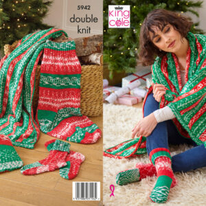 King Cole Pattern 5942 Blanket, Socks, Stocking and Hot Water Bottle Cover Knitted in Fjord DK