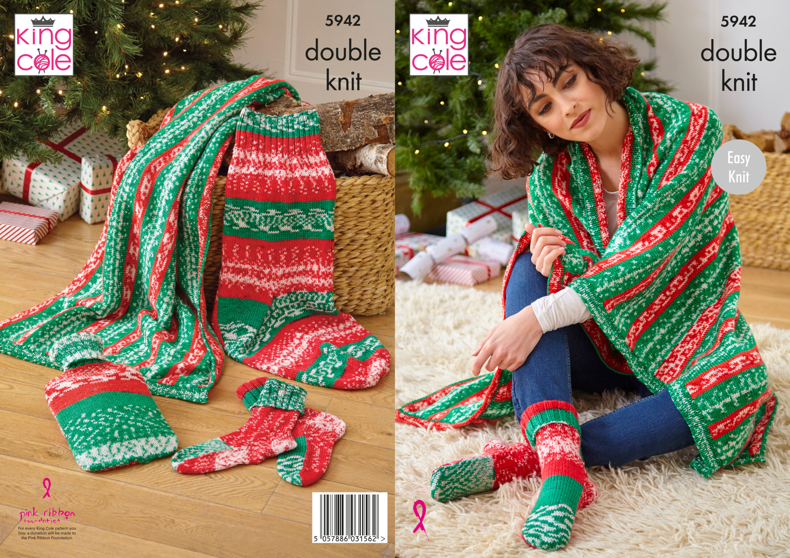 King Cole Pattern 5942 Blanket, Socks, Stocking and Hot Water Bottle Cover Knitted in Fjord DK